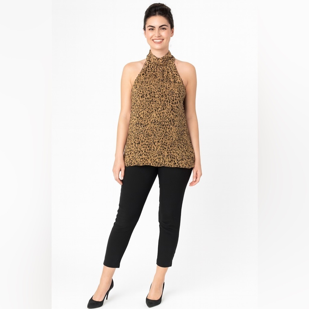 Ramy Brook Sleeveless Halter Leopard Print Top Blouse XS flowy feminine sexy